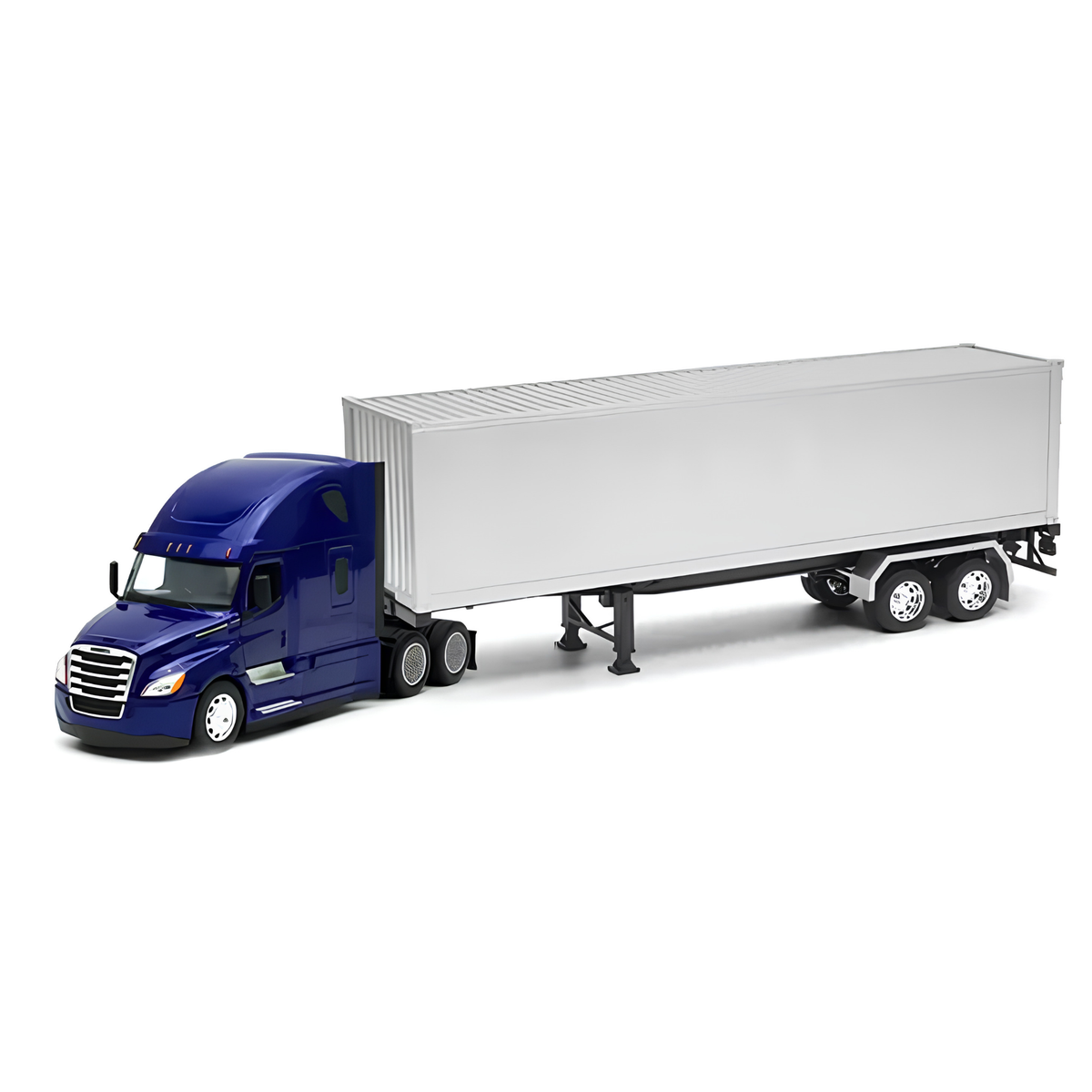 Welly Freightliner Cascadia Escala 1:32 Azul con Tráiler Plateado