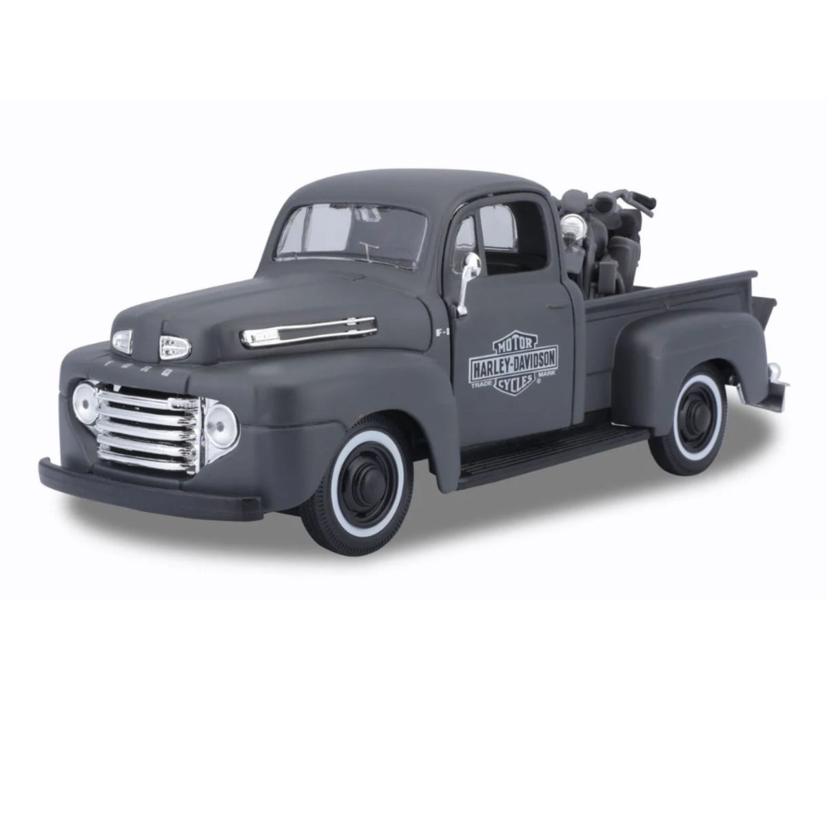 Ford Pu 1948 con moto Harley Davison Custom 42 Wla Flathead Escala 1:24