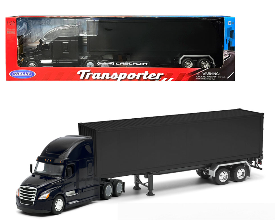 Freightliner Cascadia Black W/With Black Trailer escala 1:32