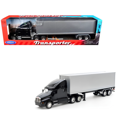Welly Kenworth T2000 Escala 1:32 Negro con Tráiler Plateado