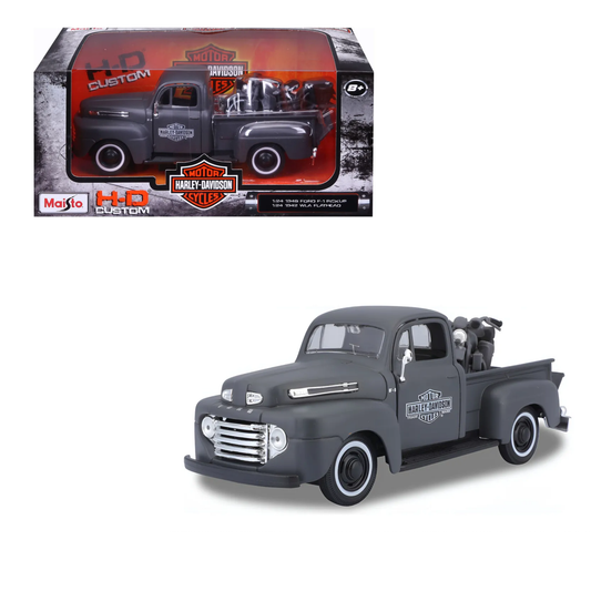 Ford F-1 Pickup 1948 con Harley-Davidson WLA Flathead Maisto Escala 1:24 | Set Die-Cast de Colección