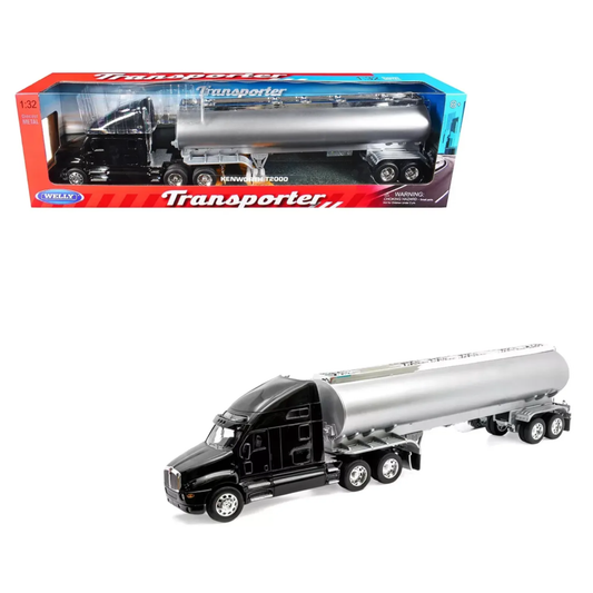Welly Kenworth T2000 Escala 1:32 Negro con Pipa Plateado