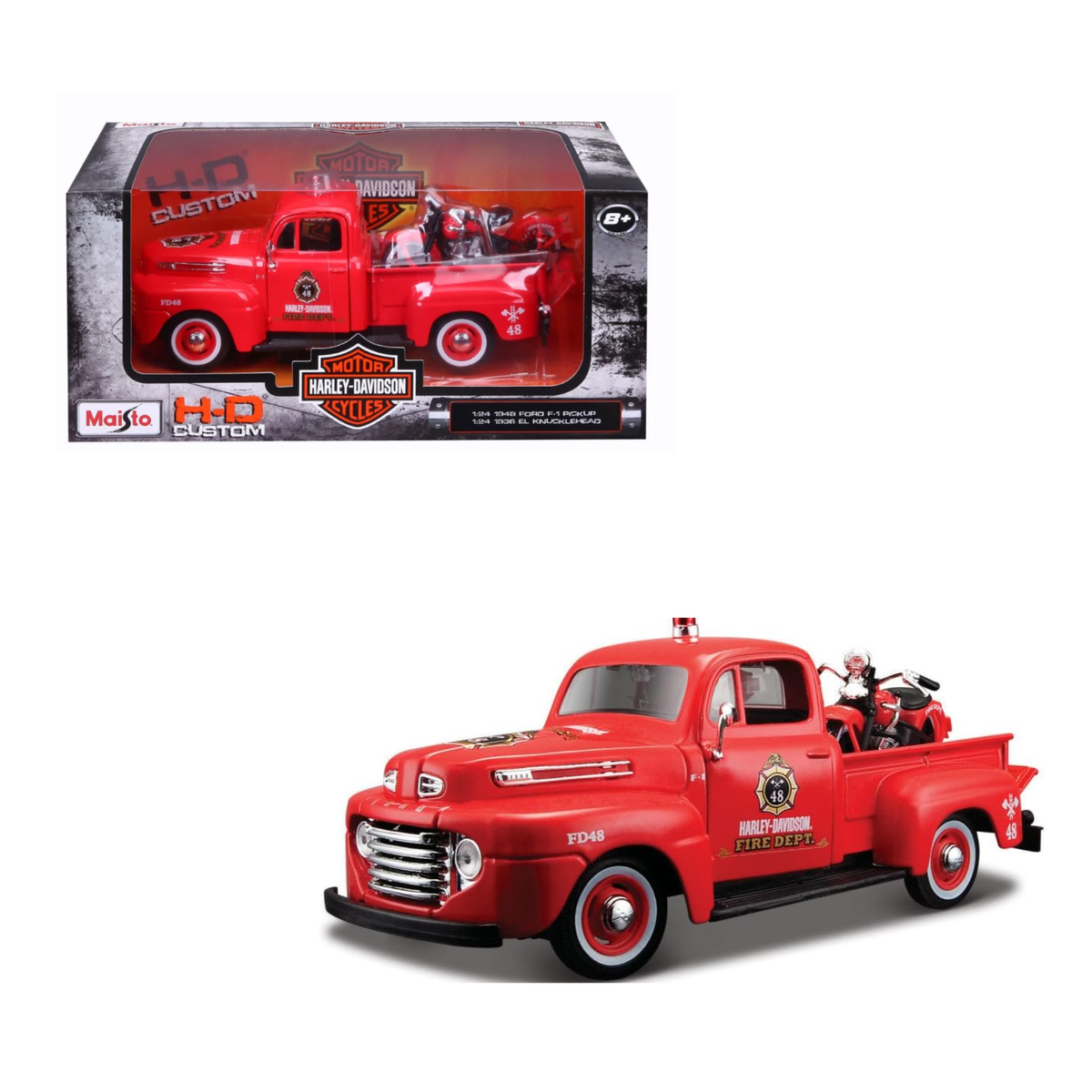Ford F-1 1948 con Moto Harley Davidson '36 El Knucklehead Escala 1:24
