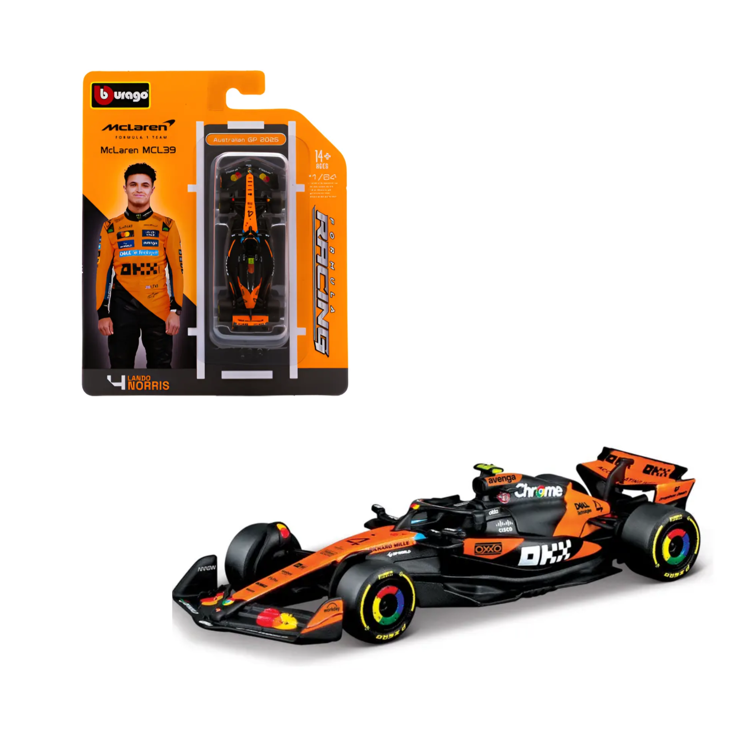 Pack McLaren MCL39 F1 2025 Bburago Escala 1:64 | Lando Norris #4 + Oscar Piastri #81