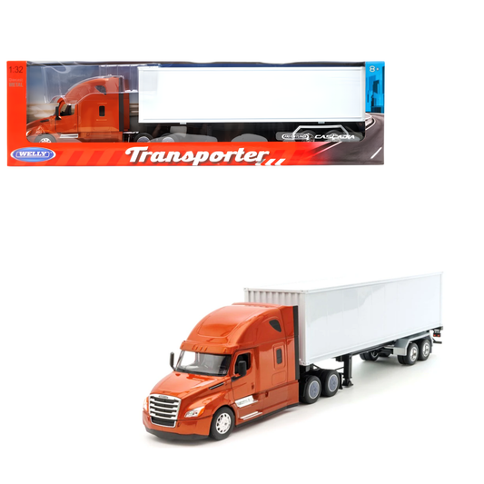 Welly Freightliner Cascadia Escala 1:32 Café con Tráiler Blanco