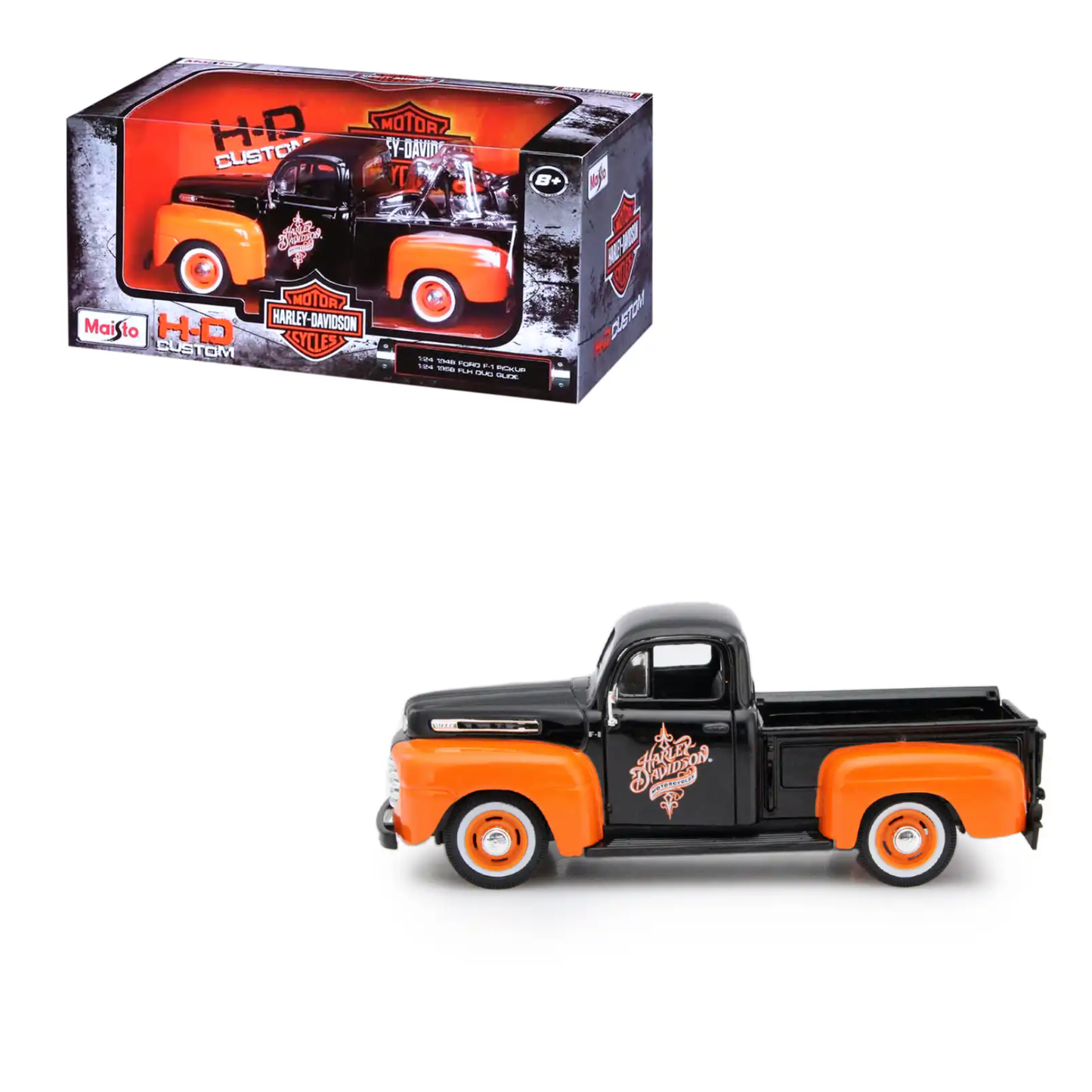 Maisto Harley-Davidson Ford F-1 Pickup 1948 Naranja y Negro Escala 1:24 | Set Die-Cast de Colección
