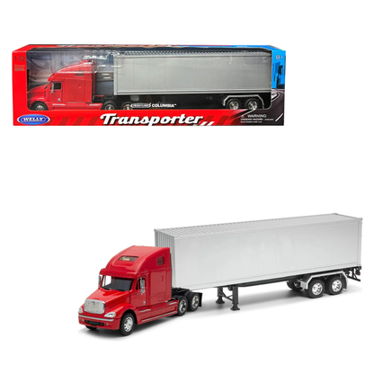 Welly Freightliner Columbia Escala 1:32 Rojo con Tráiler Blanco