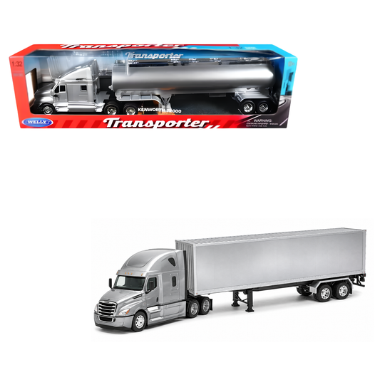 Welly Kenworth T2000 Escala 1:32 Plateado con Tráiler Plateado