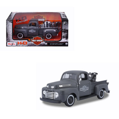 Ford Pu 1948 con moto Harley Davison Custom 42 Wla Flathead Escala 1:24