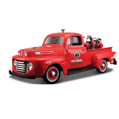 Ford F-1 1948 con Moto Harley Davidson '36 El Knucklehead Escala 1:24