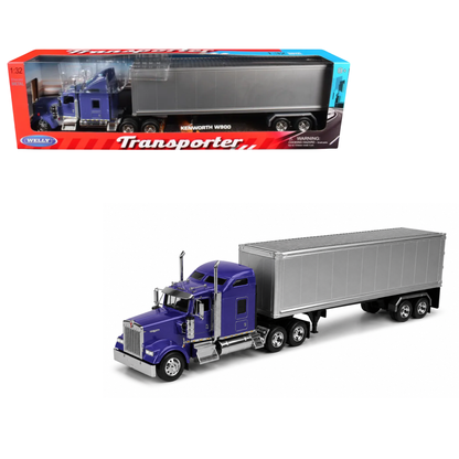 Welly Kenworth KW900 Escala 1:32 Azul con Tráiler Plateado