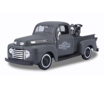 Ford Pu 1948 con moto Harley Davison Custom 42 Wla Flathead Escala 1:24