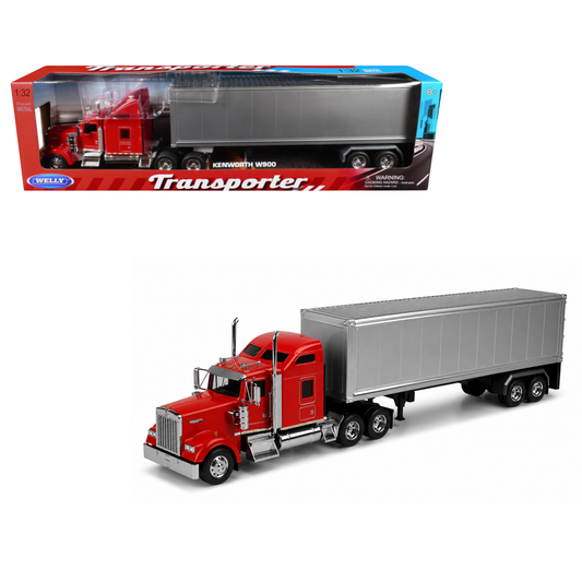 Welly Kenworth KW900 Escala 1:32 Rojo con Tráiler Plateado