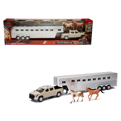 Toyota Tundra Pro Horse Trailer Tan Chrome escala 1:32