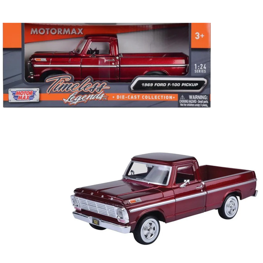 Ford F100 1969 Pick Up Metal Red 1:24
