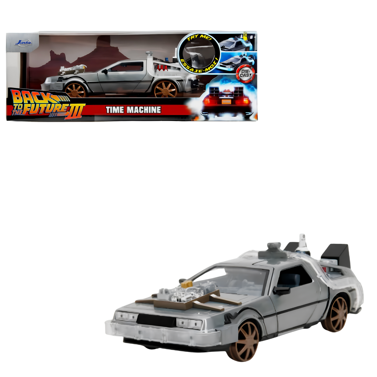 DeLorean Time Machine With Rail Wheels W/Light Jada 1:24