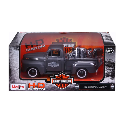 Ford F-1 Pickup 1948 con Harley-Davidson WLA Flathead Maisto Escala 1:24 | Set Die-Cast de Colección