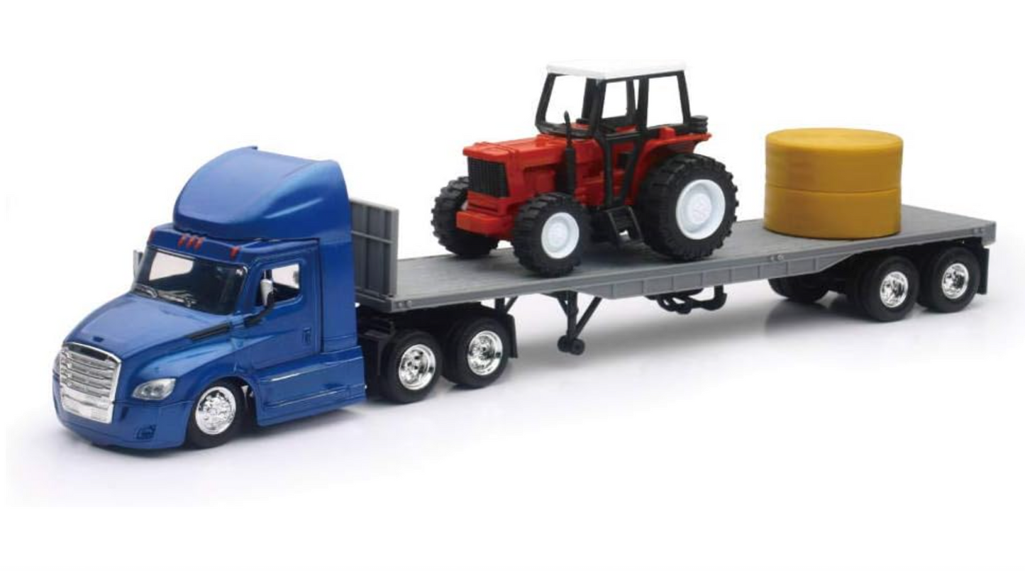1:43 Freightliner Cascadia Flatbed w/ Tractor/Hay 1:43
