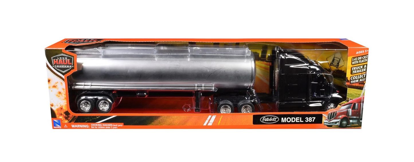 Peterbilt 387 Black White Chrome Oil Tanker 1:43