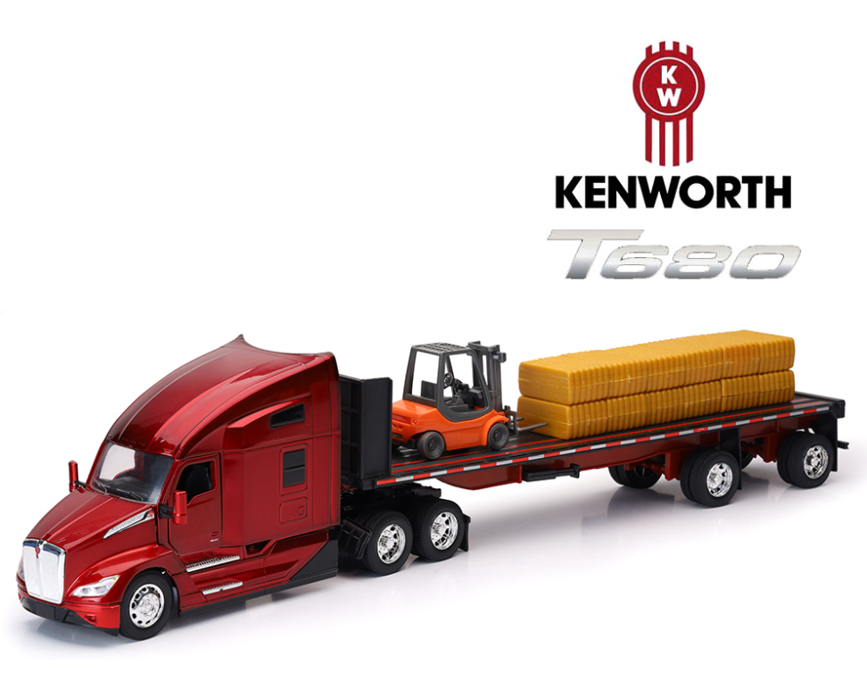 Kenworth T680 Flatbed w/ Hay & Forklift 1:32