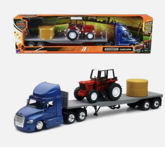 1:43 Freightliner Cascadia Flatbed w/ Tractor/Hay 1:43