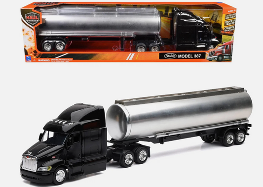 Peterbilt 387 Black White Chrome Oil Tanker 1:43