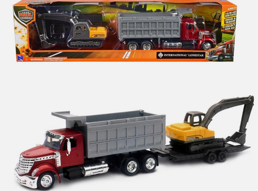 International Dump Truck With Excavator 1:43
