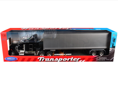 Welly Kenworth KW900 Escala 1:32 Negro con Tráiler Plateado