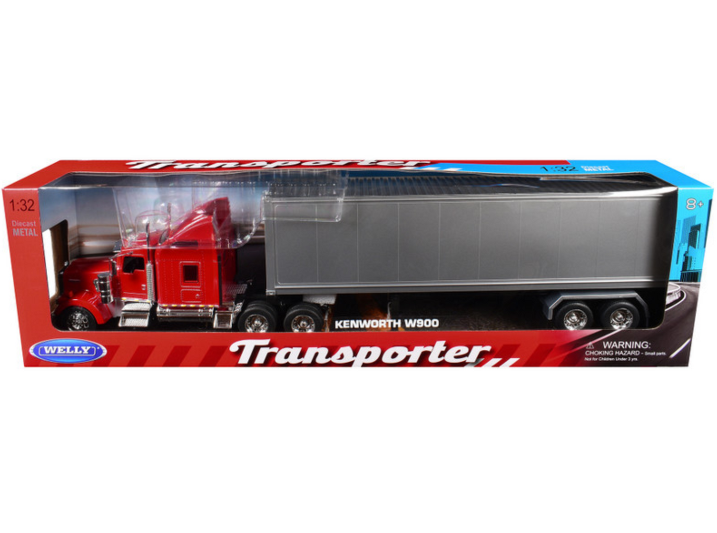 Welly Kenworth KW900 Escala 1:32 Rojo con Tráiler Plateado